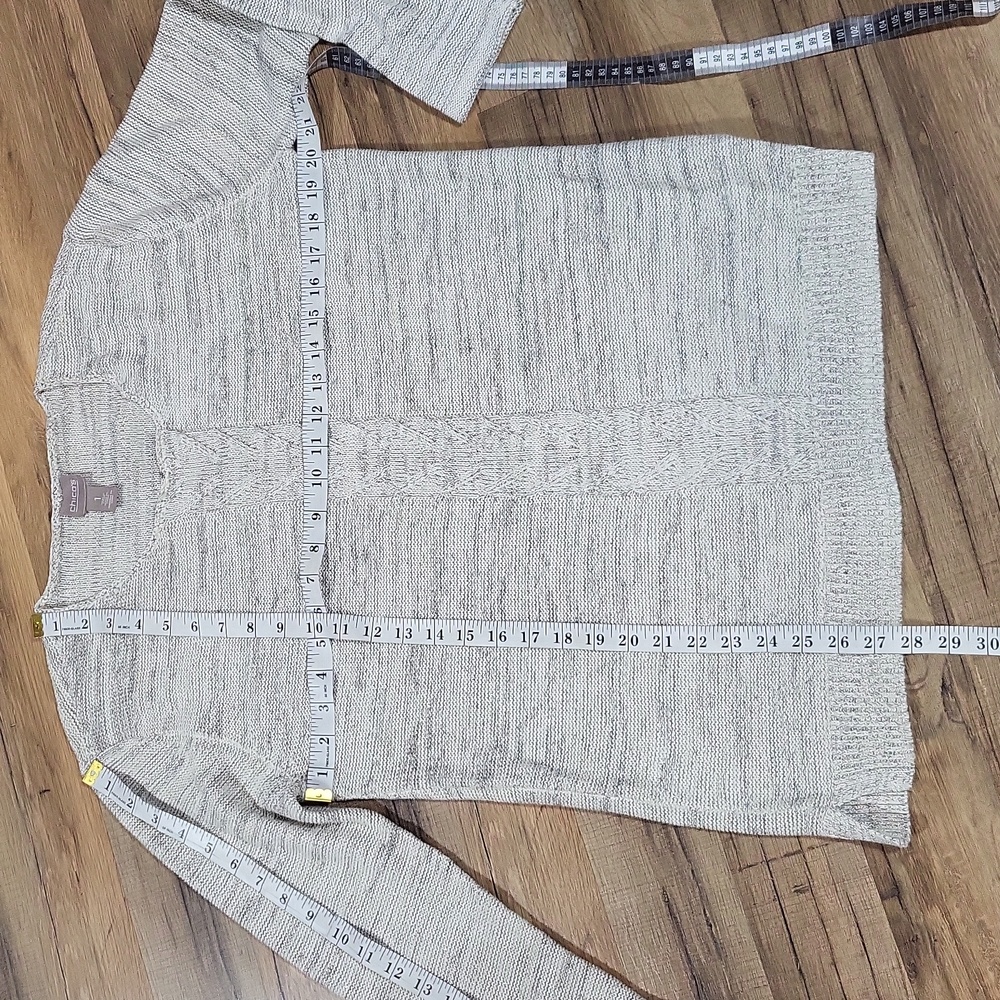 CHICO'S White Black Gold Space Dye Scoop Neck 3/4 Sleeve Tunic Sweater - S - Picture 7 of 10